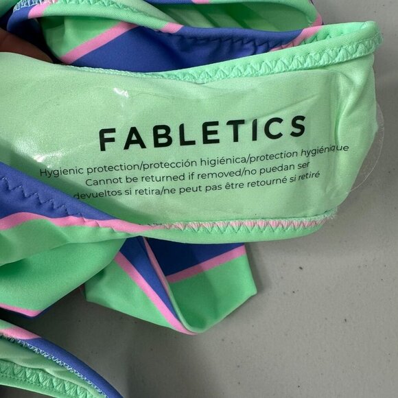 Fabletics Scoop Tie Back One Piece Swimsuit Small Stripe Green Purple - Picture 6 of 11